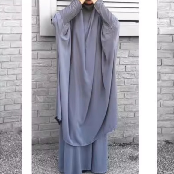 2 piece khimar abaya skirt set grey - Picture 3 of 4